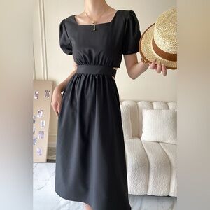 NEW LESP Chic Square Neck Midi Dress with Puff Sleeves